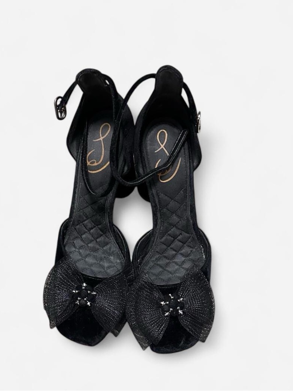 Sam Edelman Black Bow Peep-Toe Ankle Strap Heels